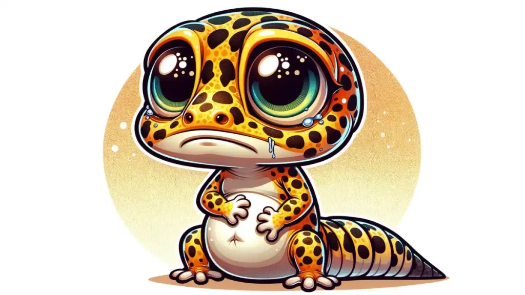 Sad leopard gecko with parasites